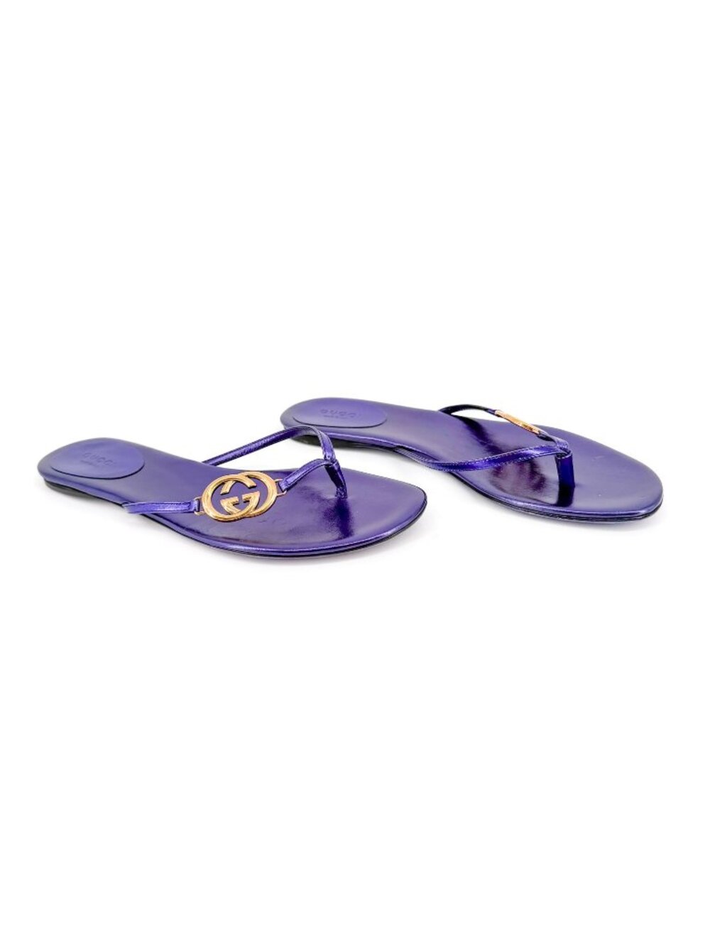 Gucci Interlocking GG Thong Sandals Purple Leather Size 37.5 US 7.5 Women’s Flat